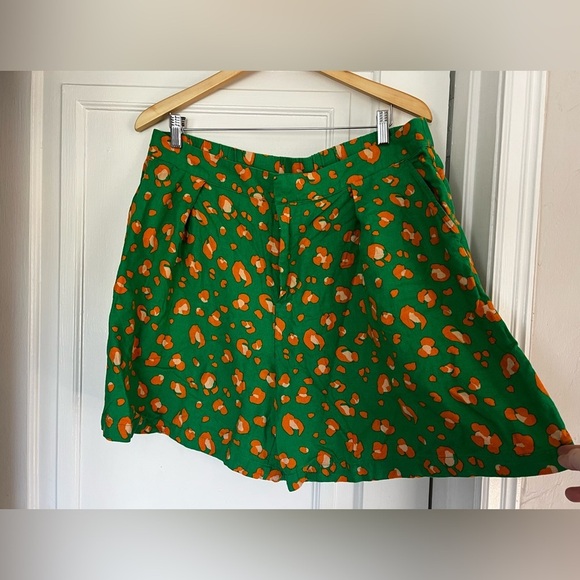 Tabitha Brown x Target Shorts XL Green Orange Leopard Print High Waist Zip Linen - Picture 9 of 10
